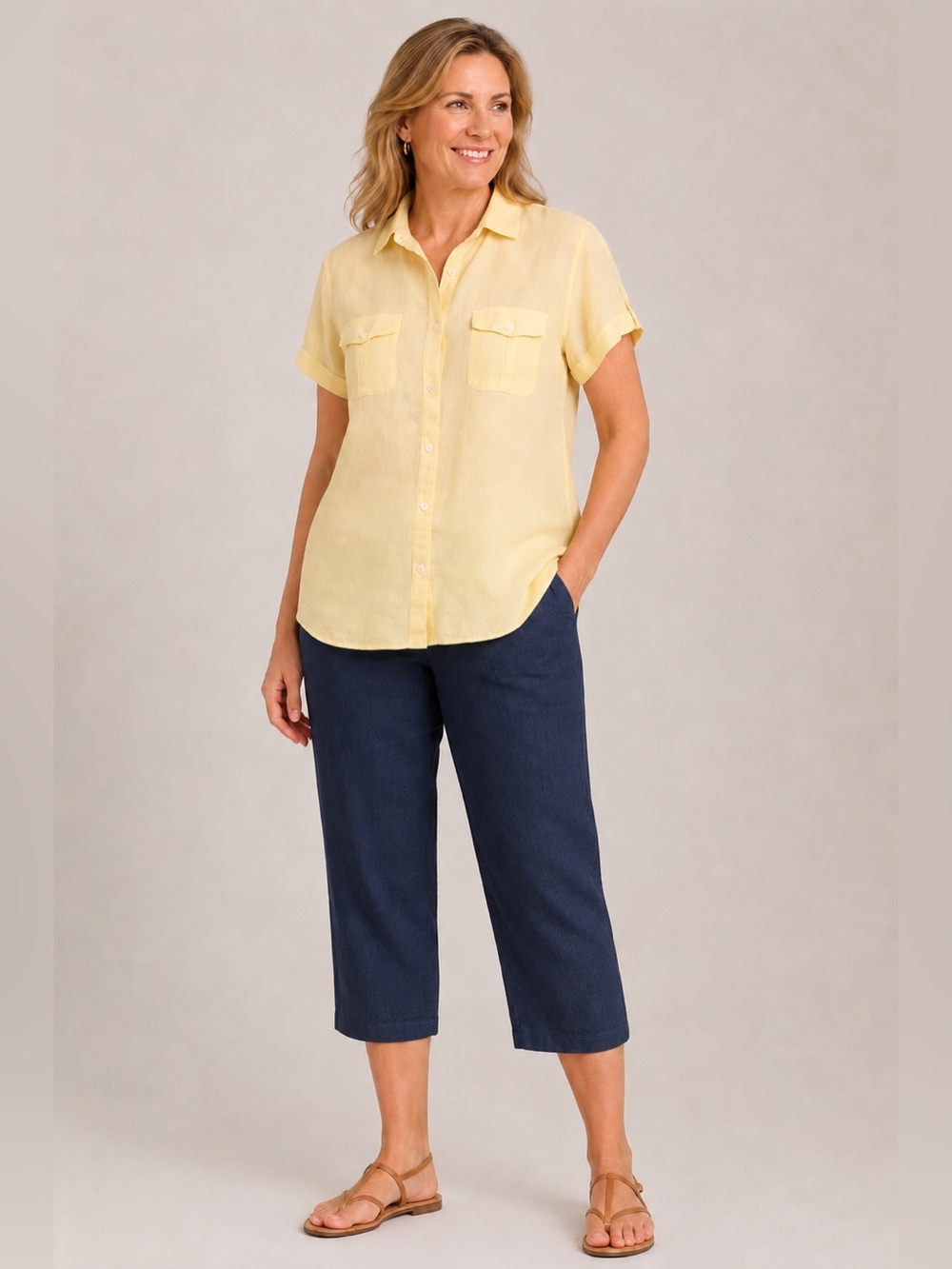 LL Bean linen blouse women’s size XL yellow